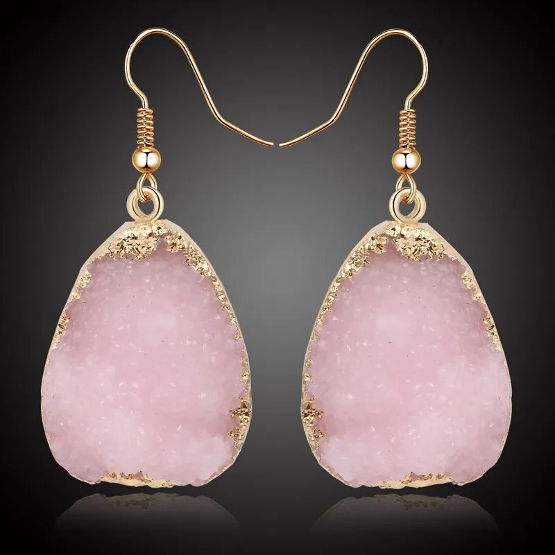 1 пара европейских ювелирных изделий Красочные капли воды Висячие серьги розовый черный камень из смолы Drusy серьги для женщин ювелирные изделия E1356T1