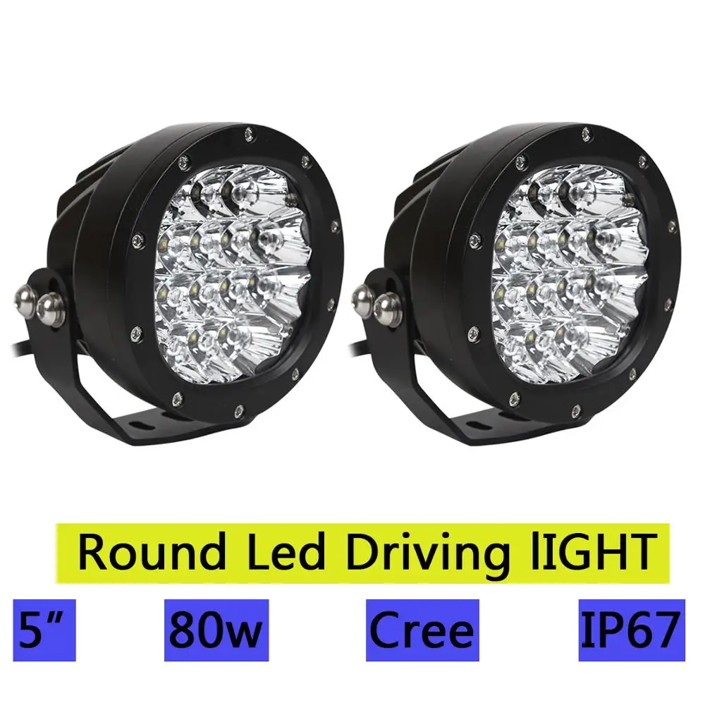 2pcs 5 Inch Round Led Driving Light 80W Front Bumper Grille Guards Spotlights for Offroad Wrangler JK TJ YJ Pickup 4WD 4X4 Truck 2pcs 5 Inch Round Led Driving Light 80W Front Bumper Grille Guards Spotlights for Offroad Wrangler JK TJ YJ Pickup 4WD 4X4 Truck