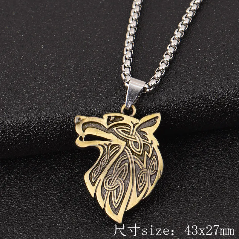 2018 New Fashion Dropshipping Man Stainless Steel Gold Silver Animal Necklace Lion Wolf Tiger Pendant Charm Thick Link Chain