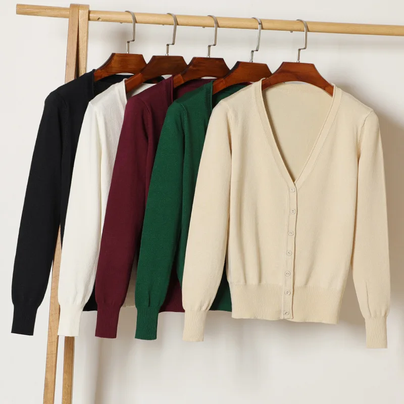 

HEE GRAND Women Casual Cardigans Plus Size 6XL Solid Black Short Sweaters 2019 Autumn Thin Knitted Gray Outwears Female WZL1510