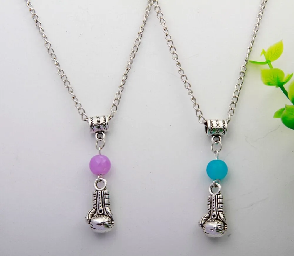 

10PCS Hot Zinc Alloy Plating Silver Boxing Gloves&Multicolor Beads Charm Pendant Necklace Jewelry Accessories DIY For Women H073