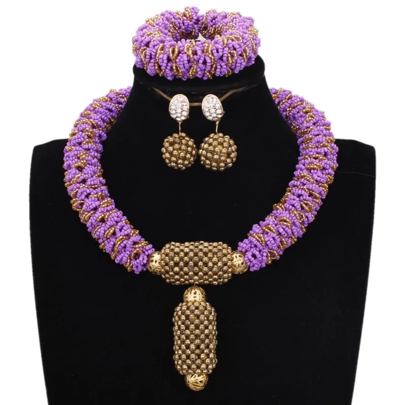 4UJewelry Lilac And Gold African Dubai Jewelry Sets Choker Design