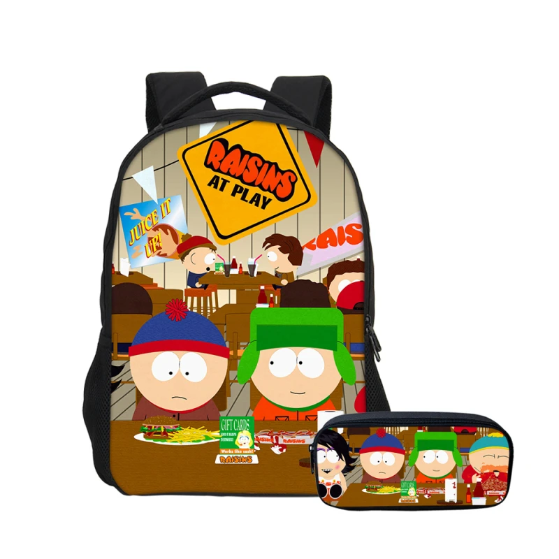 

Cartoon Designer South Park Student Boys Backpacks Set Pen Case Fashion Girls School Shoulder Bag Kids Customize Mochila Escolar