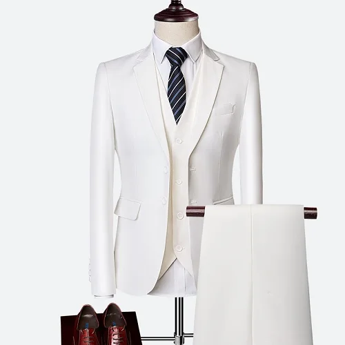 3 Piece set white Мужской костюм из 3 предметов, деловые мужские костюмы, осень, высококачественные официальные блейзеры, приталенные вечерние, свадебные, большой размер, бутик-костюм - Цвет: 3 Piece set white