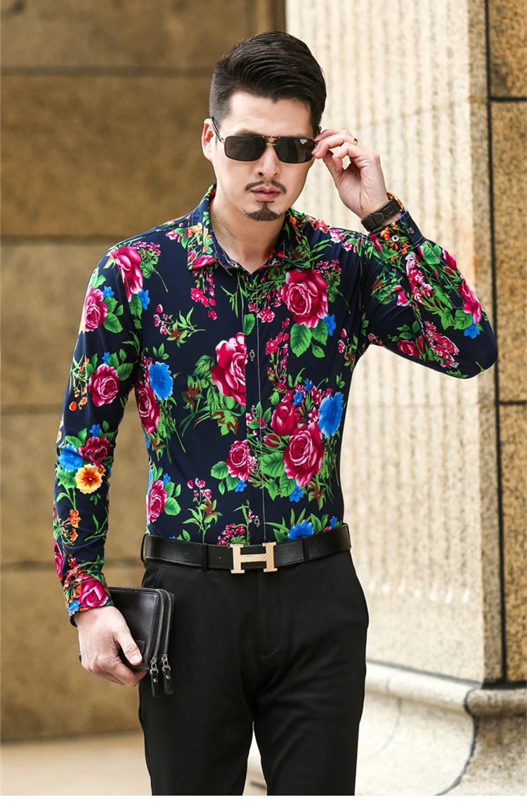 Plyesxale Для мужчин 2018 5XL 6XL плюс Размеры Для мужчин S цветочные рубашки брендовая хлопковая шелковая рубашка с длинным рукавом Camisa социальной