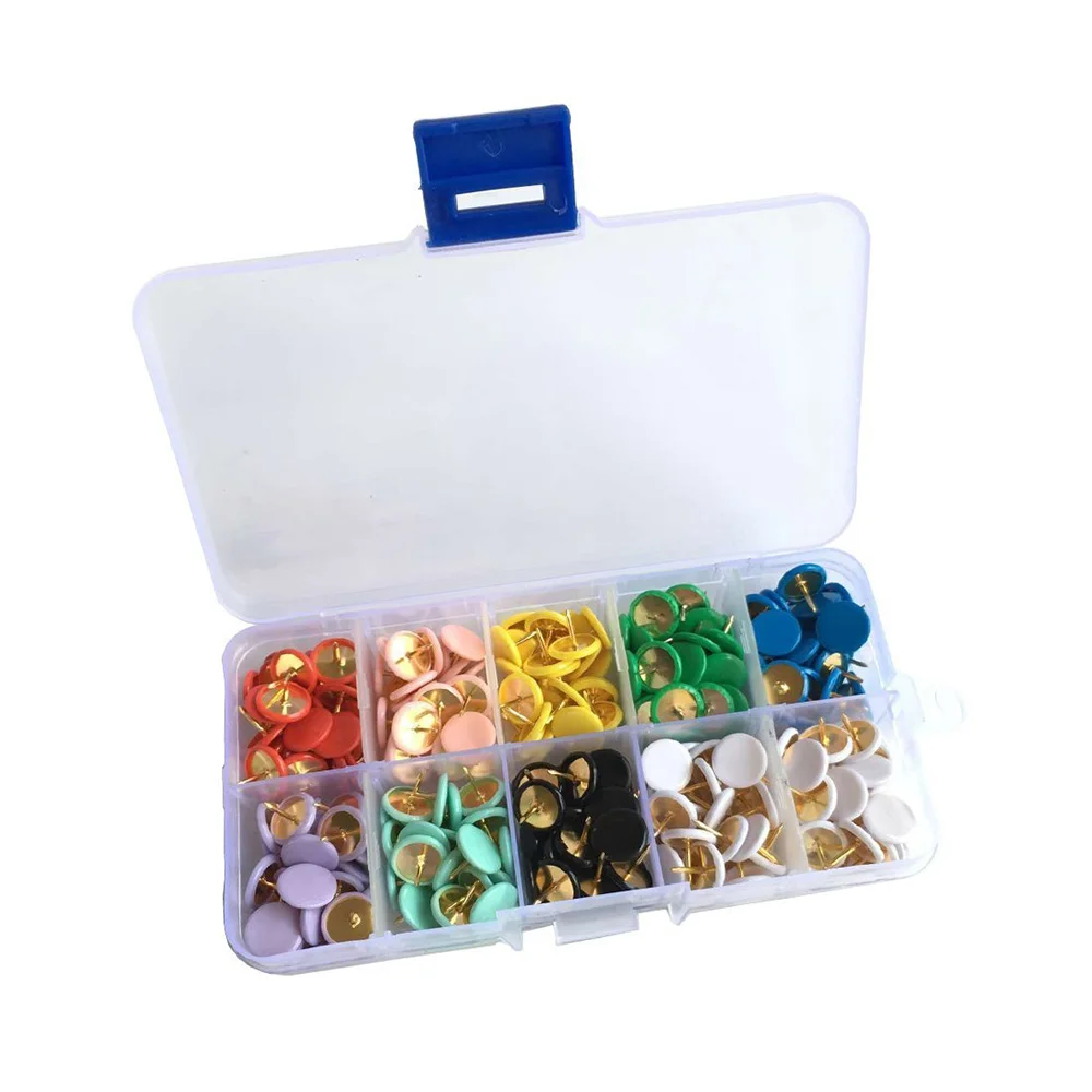 300 PCS Thumbtack Plastic Round Head Office ThumbTacks 2/5 inch Assorted 9 Colors Push Pins Accessories Tacks | Обустройство дома