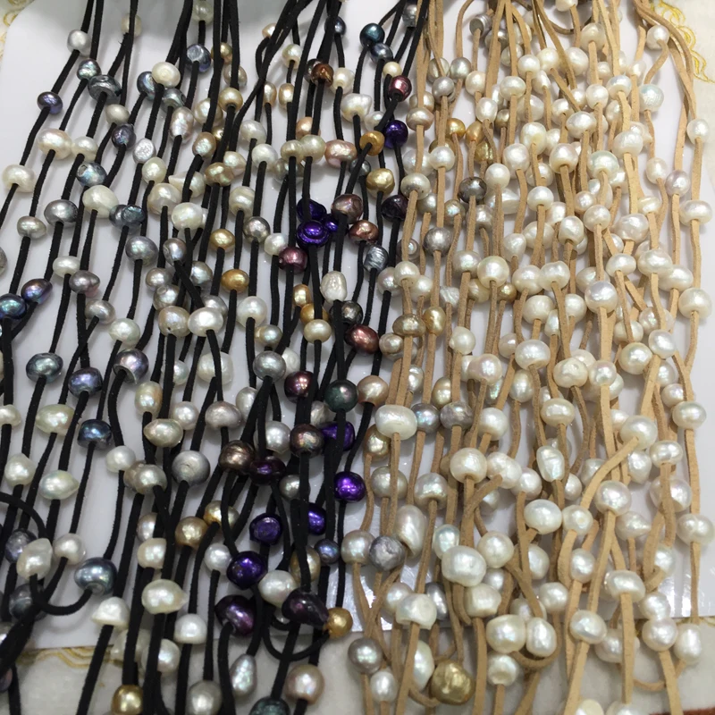 

wholsesale 20pcses/lot baroque natural fresh water pearl necklace 10-11MM Long pearl necklace multilayer leather necklace 80CM