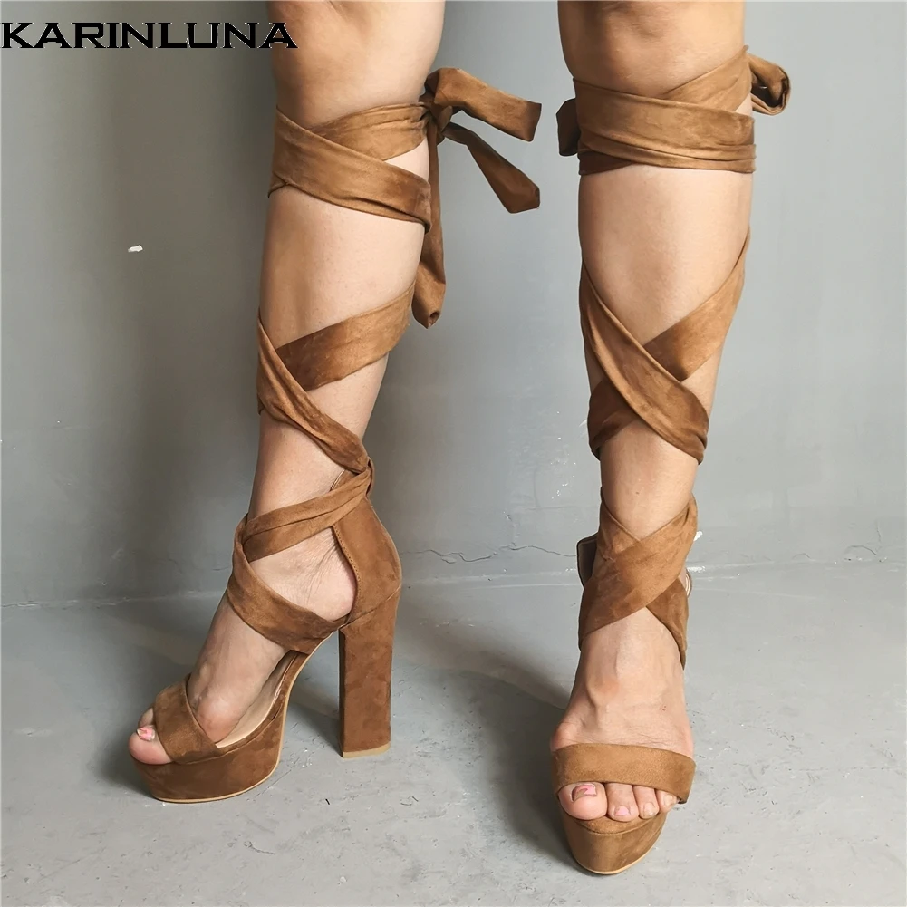 

Karinluna Brand Design Big Size 34-47 Platform Party Nightclub cross-tied Woman Shoes Women High Heels Gladiator Shoes Sandals