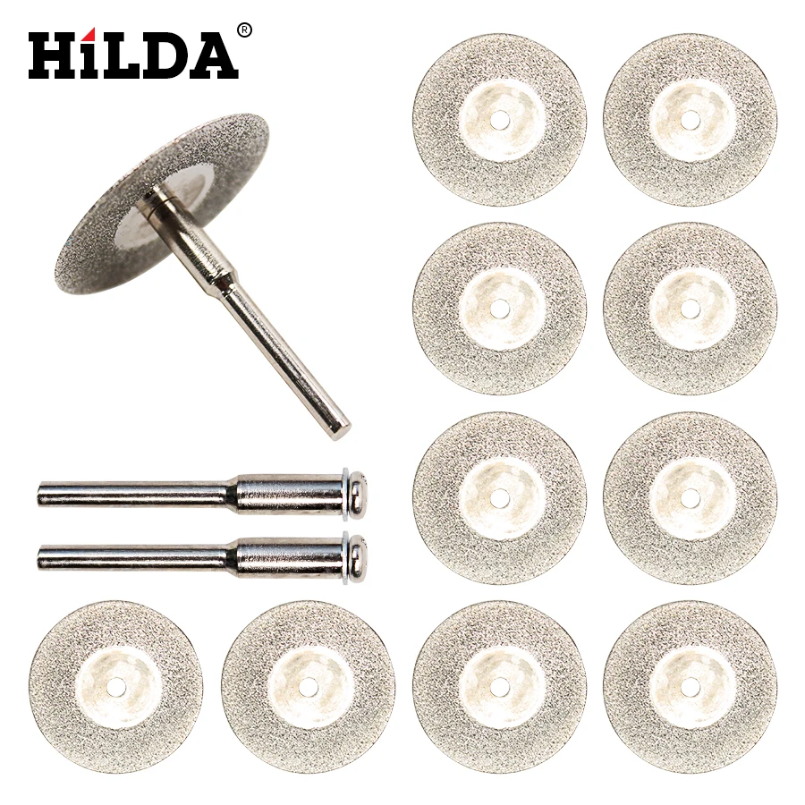 HILDA 10pcs/set 30mm Mini Diamond Saw Blade Silver Cutting Discs with 2X Connecting Shank for Dremel Drill Fit Rotary Tool 