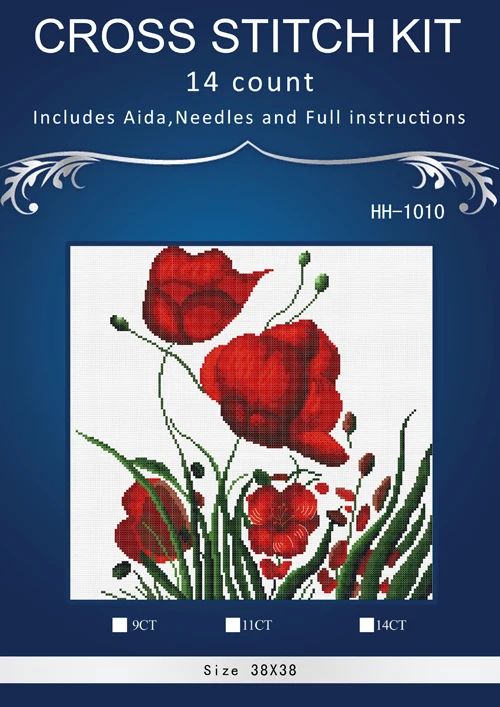 HH-1010 красные цветы Счетный крест 14CT Крестик Комплект ручной вышивки рукоделие