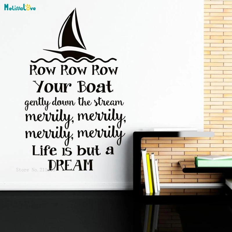 Parola Adesivo Fila La Tua Barca Nursery Song Quote Nursery Rhymes Sticker Bambini Camera Dei Bambini Vinile Arte Decorazione Domestica Yt1283