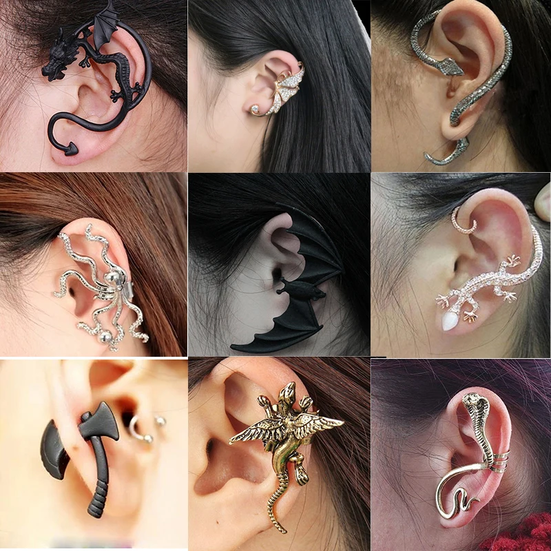 

Gothic DIY Black Bat Shaped Ear Clips For Women Girls Punk Dragon Snake Butterfly Ax Vintage Earrings Party Gifts Jewelry 2019