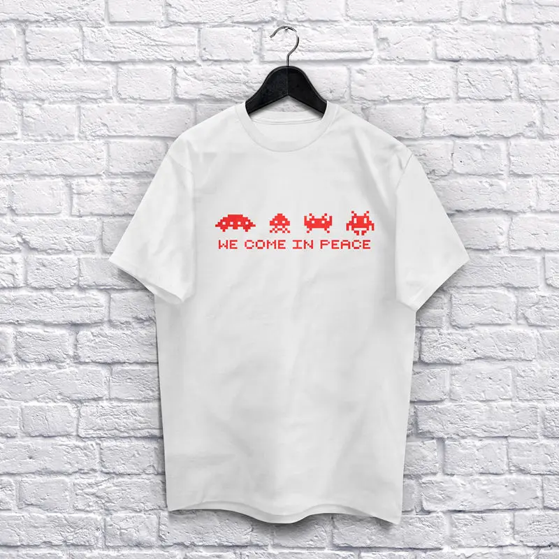 

2019 summer Building block robot design game room letter Text fashion Simple harajuku Men's and women's t-shirts
