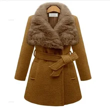 Новое осенне-зимнее женское пальто Vestido размера плюс с регулируемой талией воротником из кроличьего меха, шерстяное пальто для женщин, большая верхняя одежда