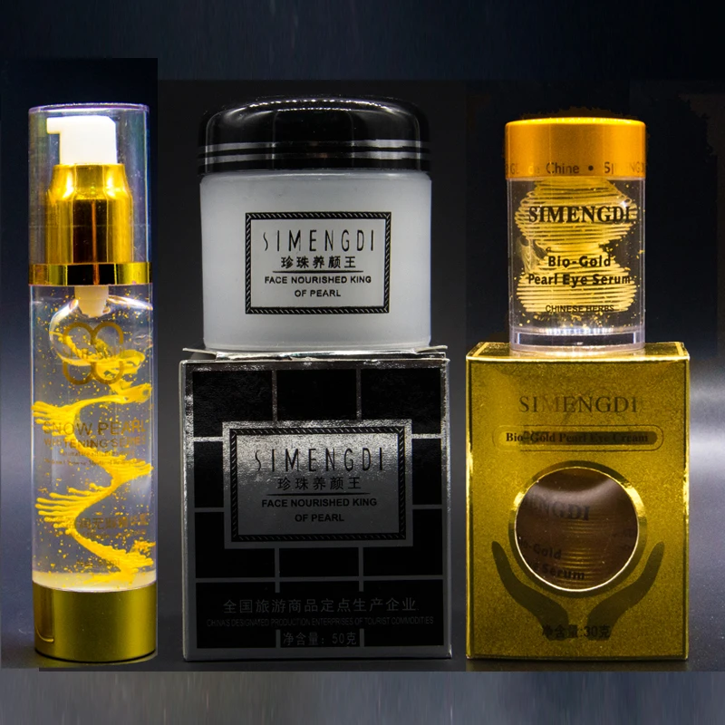 

Famous Brand Simengdi Pearl&Siik Peptide Cream+Bio gold Pearl eye Cream +Pearl Essence Peptide Argireline Serum Anti-Aging