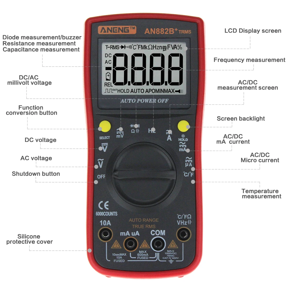 Aneng AN882B + TRMS батарейным питанием TRUE RMS авто начиная цифровой универсальный метр с