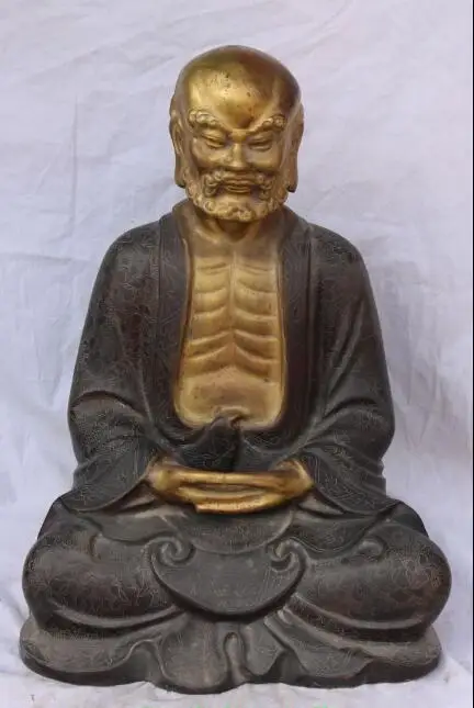 S5190 18 &quotСтарая Куро фиолетовая бронзовая 24К Золотая Arhat Damo Bodhidharma Dharma статуя Будды