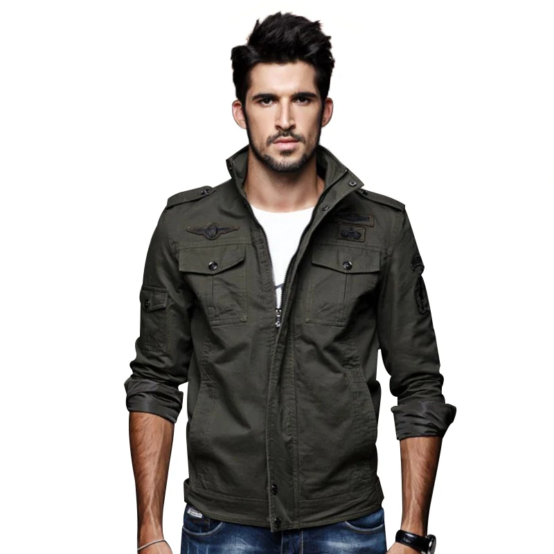 Hot quality men's autumn and winter jacket army green jacket stand