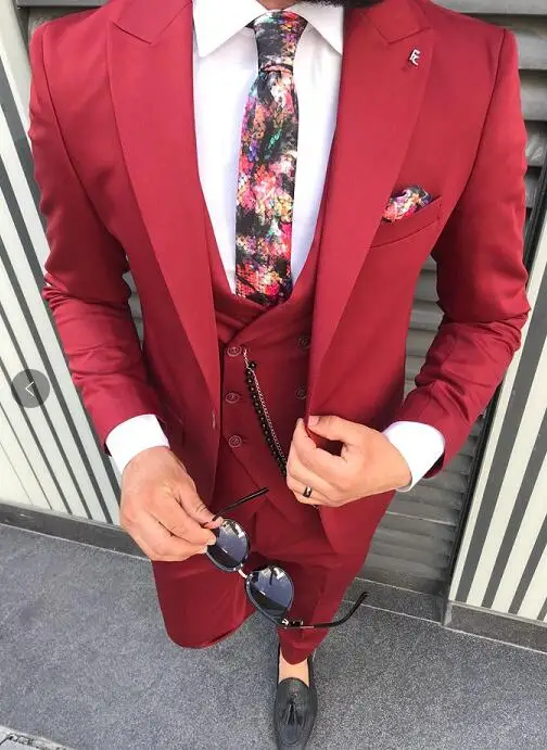 Бургундия Мужская костюм для свадьбы traje hombre мужской костюм slim fit mariage homme лучшее мужская куртка брюки; жилет 3 шт. busine - Цвет: Бургундия