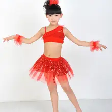 Новое поступление детская сценический костюм для девочки современные блестками вуаль Латинской Танцы платье