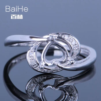 

BAIHE Solid 14K White Gold Heart cut Wedding Women Cute/Romantic Fine Jewelry Elegant unique Semi Mount Ring