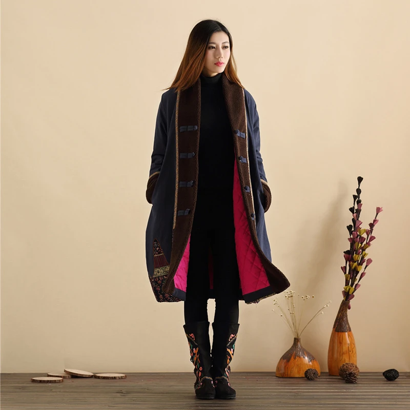 LZJN Ethnic Winter Coat 2018 Women Parka Chinese Style Padded Jacket Patchwork Autumn Overcoat Kaban Winterjas Dames Jaqueta