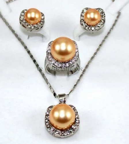 Golden South Sea Shell Pearl Earrings /Ring /Necklace Pendant Set 18&quot | Украшения и аксессуары