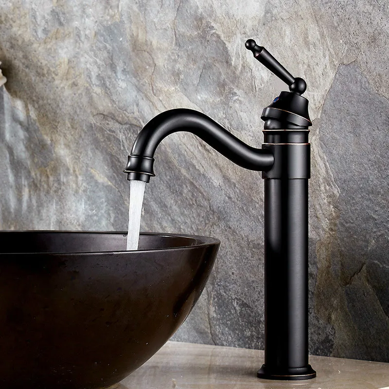 

Bathroom copper faucet black ancient red edge rotating hot and cold faucet hotel B&B engineering retro basin faucet