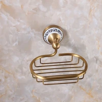 จานสบู่ทองเหลืองโบราณเซรามิคผู้ถือสบู่ทองแดงสบู่ตะกร้าอุปกรณ์ห้องน้ํา Banheiro Bath ฮาร์ดแวร์ชุด 9073K 3