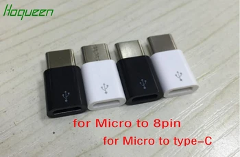 

Hoqueen 100pcs* Micro USB Cable female to 8 pin male to USB3.1 Type-C Adapter Connector for iphone for ipod