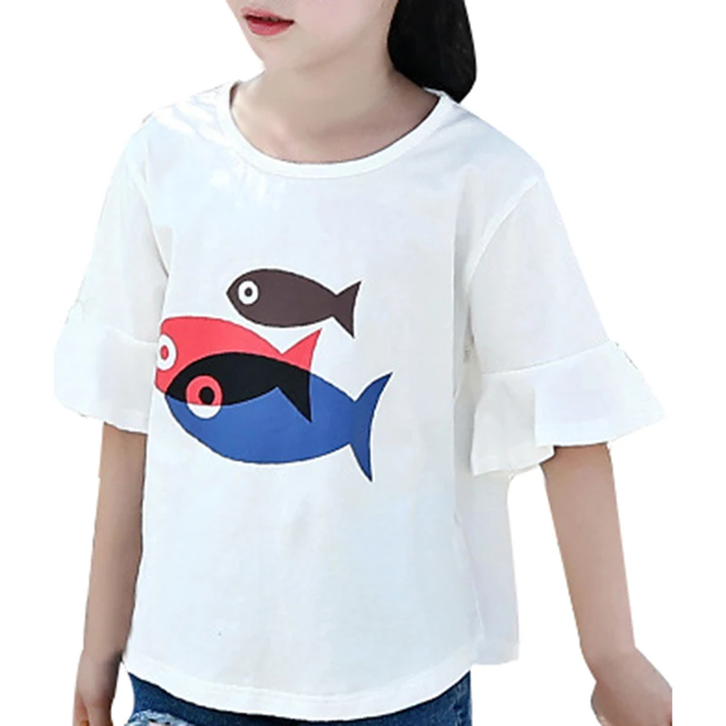 Новые летние повседневные футболки с круглым вырезом и короткими рукавами для девочек - Цвет: White C