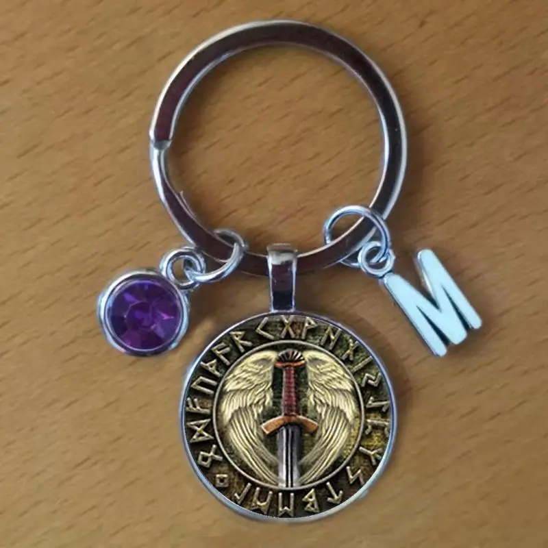 

2019 / hot sale, Valkyrie Viking pendant jewelry glass cabochon keychain, men and women with keychain. 2 colors to choose from