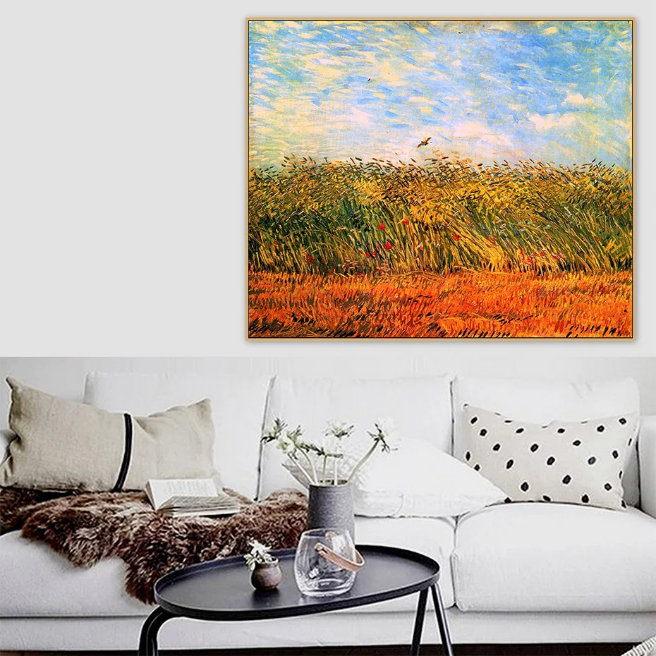 

Wheat Field with a Lark by Van Gogh Master Famous Canvas Painting Poster and Print Wall Art Pictures for Living Room Home Decor