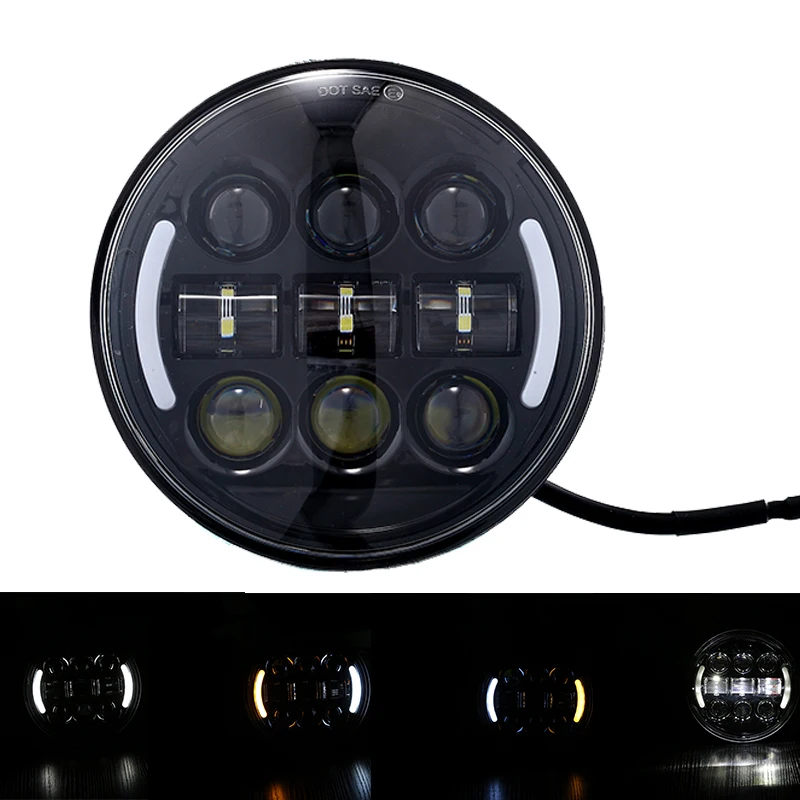 

New 5 3/4" Black LED Motor Headlight DRL Headlights Sealed Beam with Halo Ring For Sportster Iron 883 1200 Dyna Street Bob FXDB