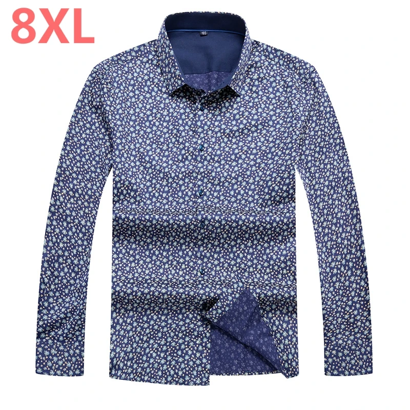 Мужская рубашка с принтом plus 10xl 8xl 6xl 5xl Повседневная длинным рукавом для