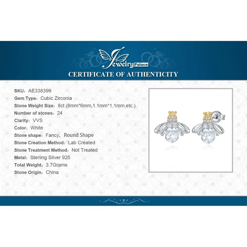 JewelryPalace 8ct кубического циркония корона крыло Мёд пчела серьги 925 пробы серебро ювелирных украшений Мода серьги для Для женщин