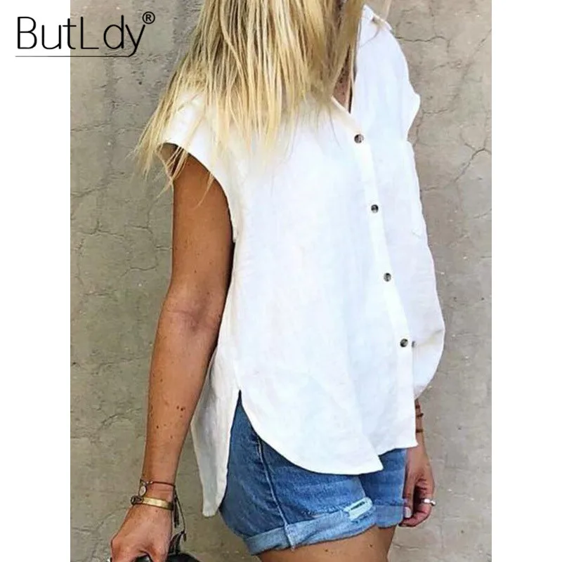 البولكا نقطة طباعة بلوزة قميص المرأة فانوس كم طويل عارضة الصيف قميص 2019 الأزياء V الرقبة زر الأبيض قمم و البلوزات