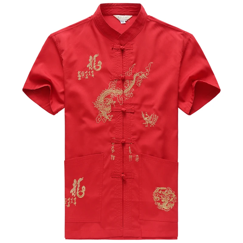 Популярные китайские Стиль мужские короткий рукав рубашки Camisa Masculina Дракон печати мужская летняя рубашка Лидер продаж большие размеры L-4XL