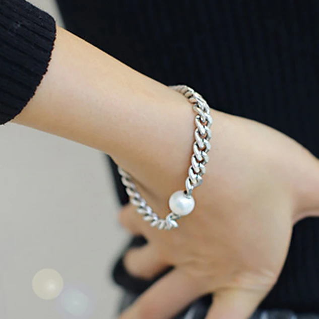 Офисный/деловой позолоченный браслет с одной жемчужной цепочкой женская одежда