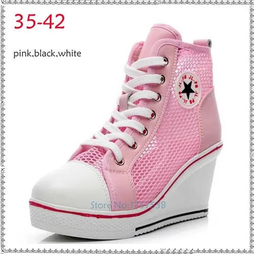 

women summer high top breathable mesh wedge heels female casual ankle strap boots ladies shoes platform plus size tenis feminino