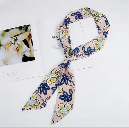 

2019 New Fashion Folding Women Spring Summer Long Narrow Bag Strip Small Towels Satin Scarves Tie Ladies Pattern Silk Scarf