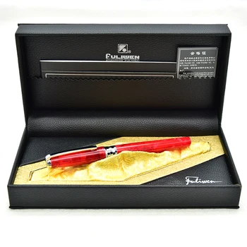 

Metal/Acrylic Gift Fountain Pen EF F M Nib Silver Clip Orange Red Black Silver Office Pens with Gift Case School Supplies