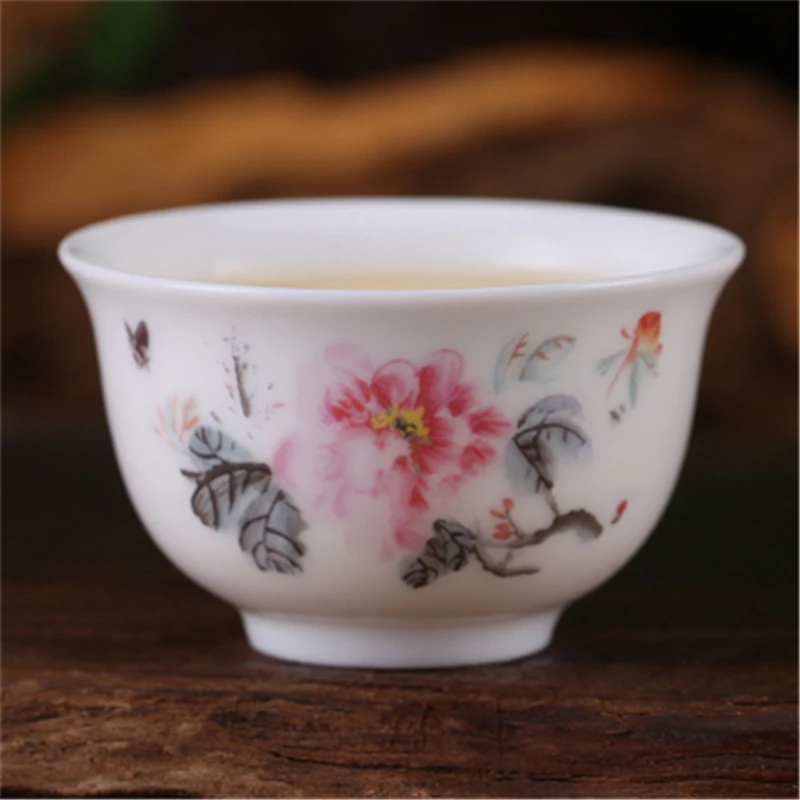 4 шт./лот, мини-чашка, 20 мл, фарфоровая чайная чашка, цветочный узор, украшение в глазури, китайская чашка для чая, маленький размер, кунг-фу, чашки, Роза