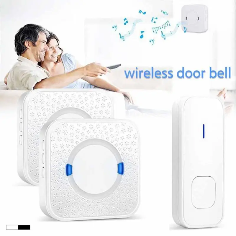 

White Waterproof Wireless Doorbell 300M Remote Control EU Plug LED Door Bell Chime 220V 1 Push Buttons 1 Receivers Z35