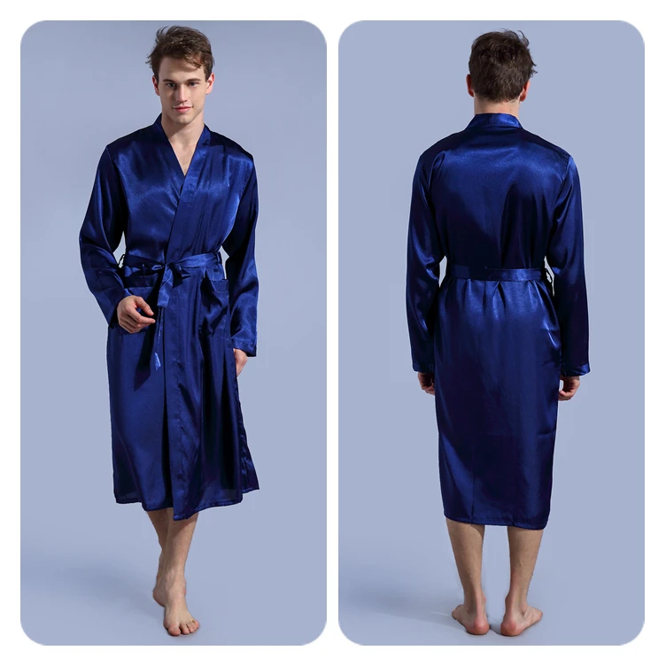 Black Long Sleeve Chinese Men Rayon Robes Gown New Male Kimono Bathrobe ...