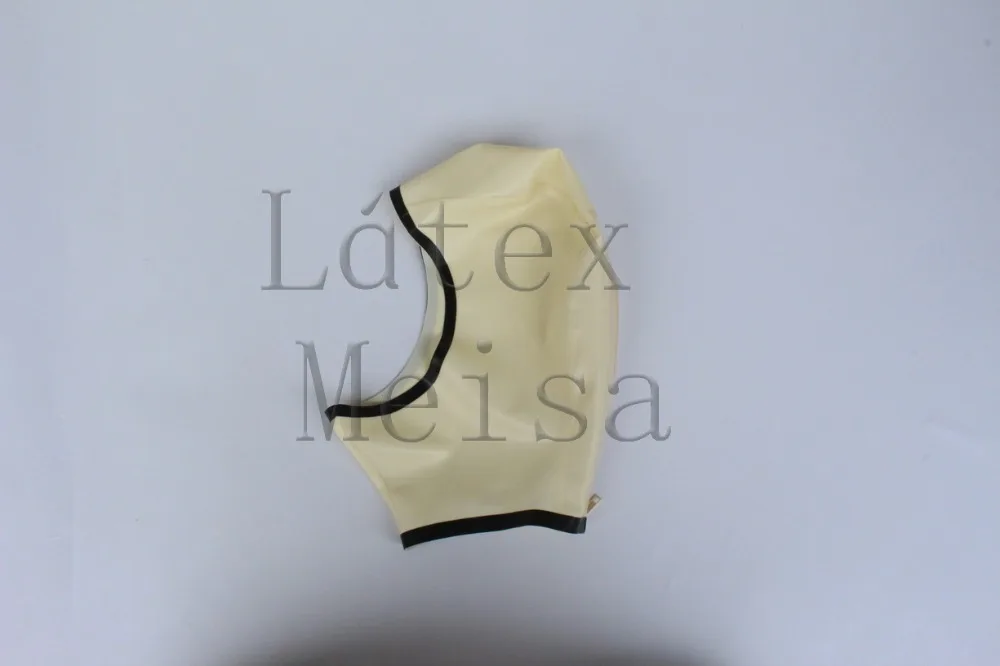 

Latex masks adult's rubber hoods open face in cream color and black trim color with back zip