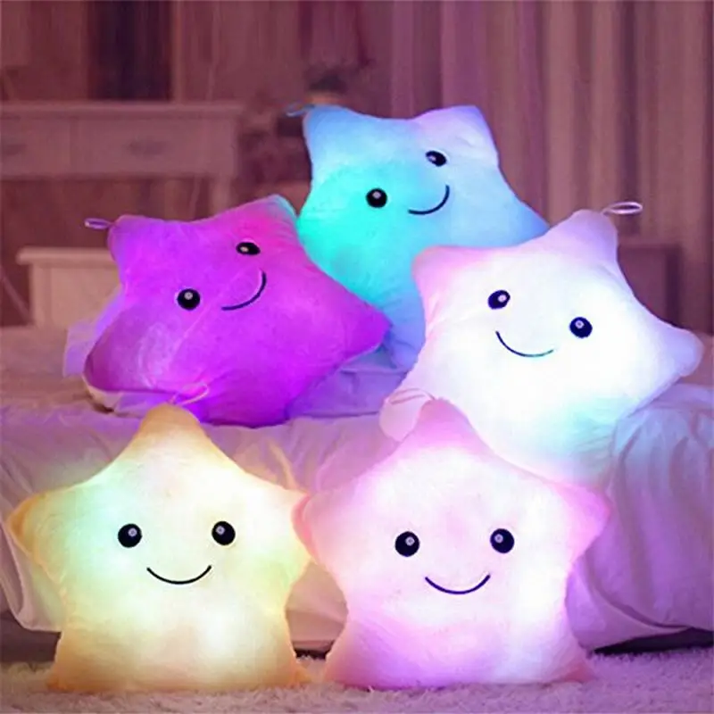 Bright Light Up Colorful Glowing Led Pillow Star Shape Plush Toy