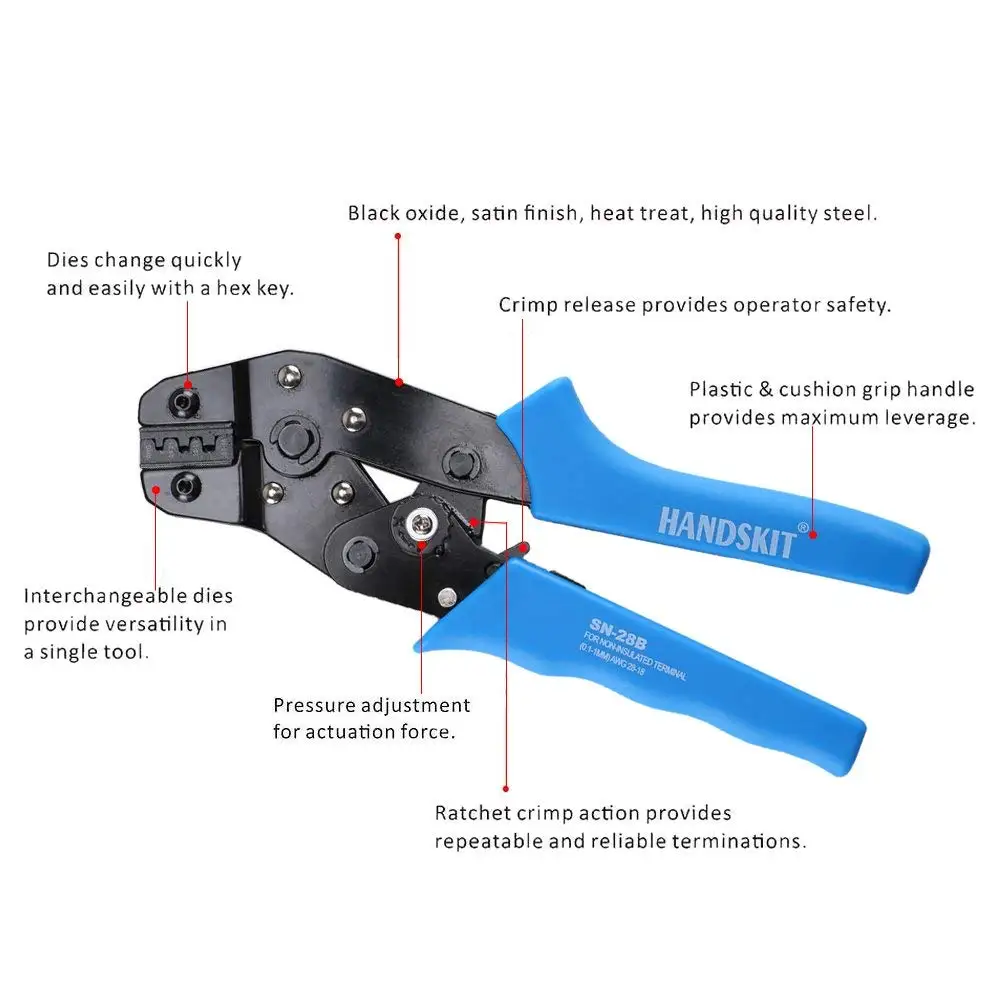 SN-28B Crimping Tool, Terminal Connector Ratcheting Wire Crimper Dupont Pin Compression Piler 2.54mm 3.96mm 28-18AWG 0.1-1.0MM - Image 2