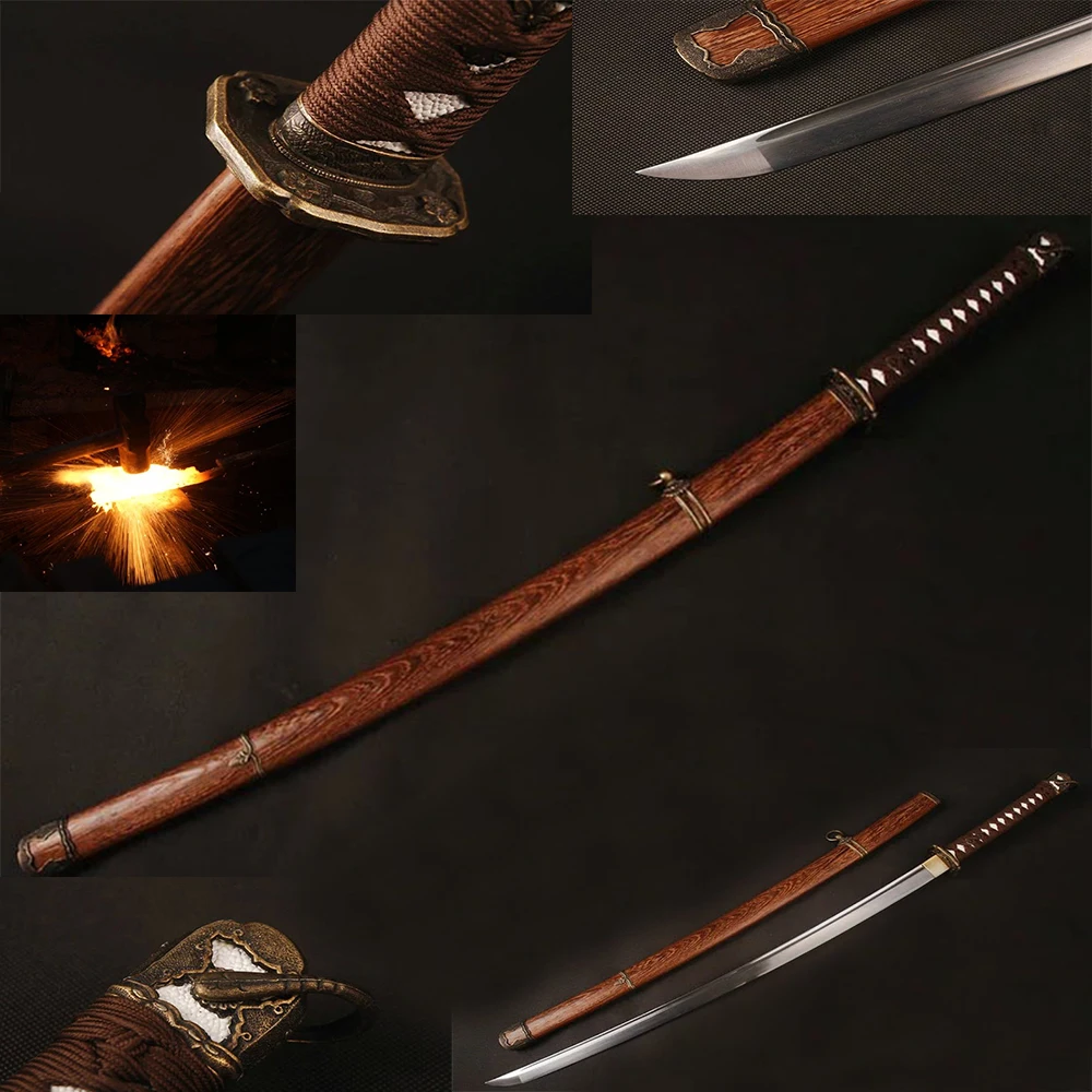 Tachi Japanese sword Folding Damascus steel black Heat treatment katana