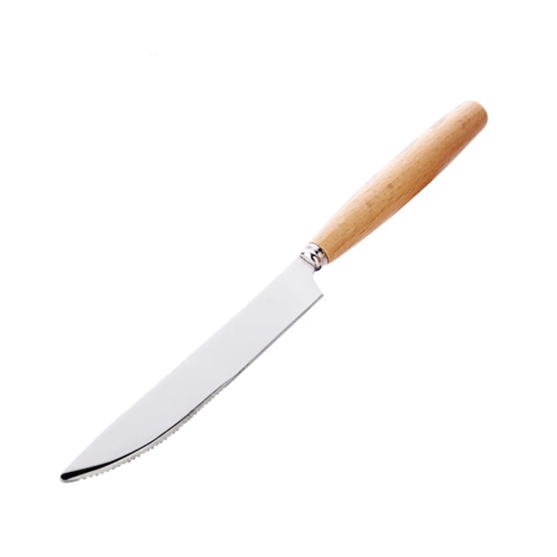 Unibird 1 шт. прибор из нержавеющей стали с деревянной ручкой палочки для еды фруктовая вилка суп кофе ложка стейк нож кухонная посуда - Цвет: Steak Knife